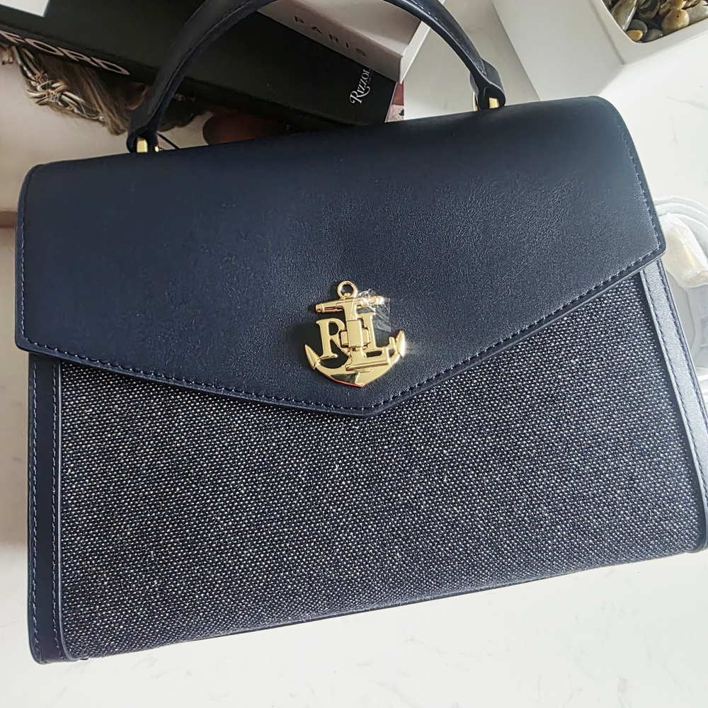 Ralph Lauren Navy Blue Satchel with Gold Accent - Picture 2 of 7